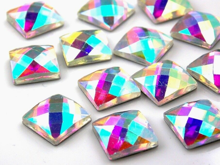 STRASS Quadrati 12mm 10pz Termoadesivi cristallo aurora boreale ab ...
