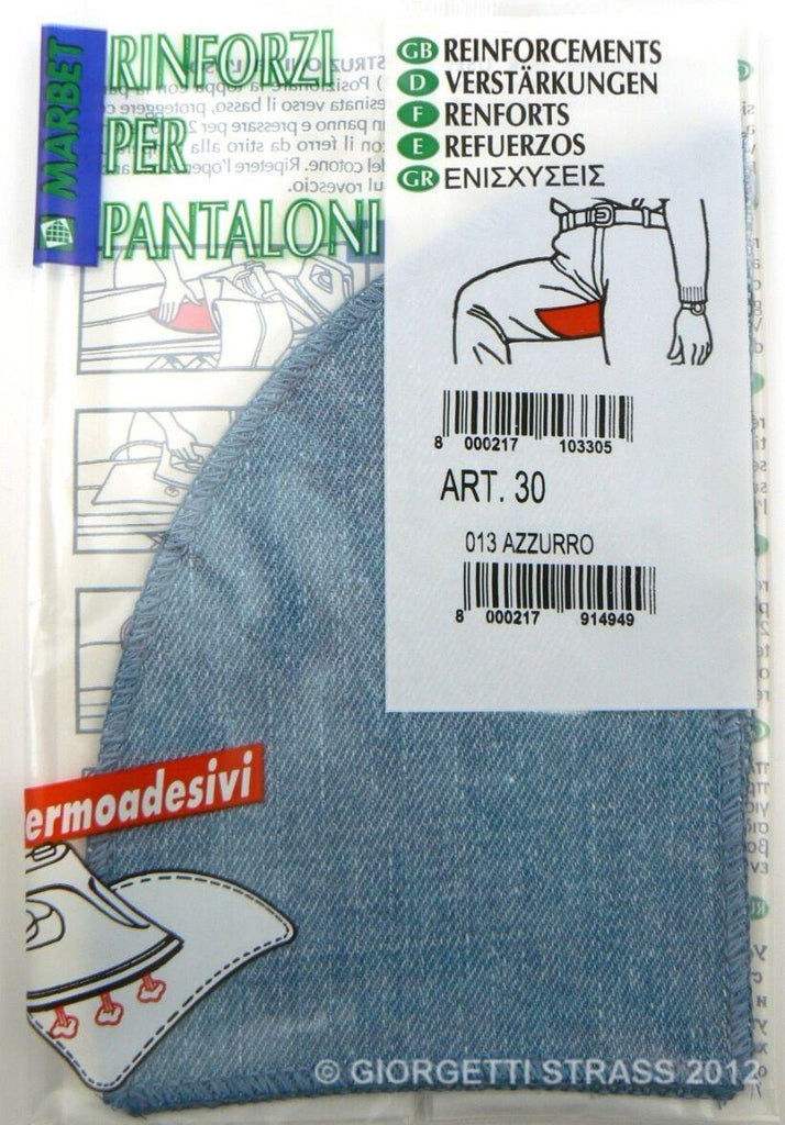 RINFORZI Termoadesivi MARBET toppe Pantaloni Azzurro rinforzare jeans GIORGETTI STRASS